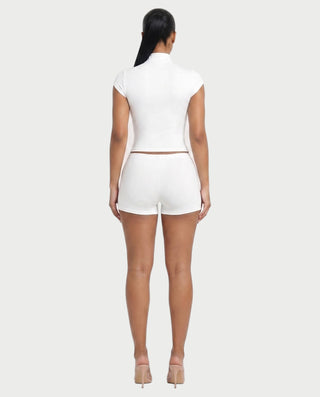 AYESHA Mock Neck Hook-Front Top & Mini Shorts Set