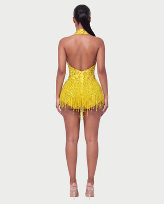EMERA Rhinestone Beaded Halter Mini Dress