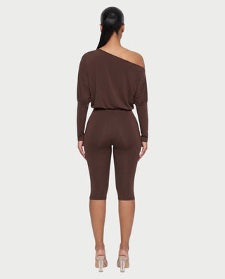 ZAFRINA One-Shoulder Blouson Top & Capri Pants Set