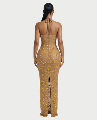 ASHA Rhinestone Halter Bodycon Maxi Dress