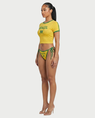 SOMMY Brazil Graphic Ringer Crop Top & Tie-Side Bikini Set