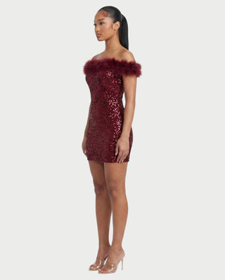 AMARA Minivestido de lentejuelas con ribete de plumas