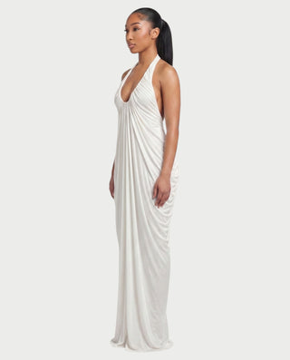 PALMORA Pleated Halter Backless Maxi Dress