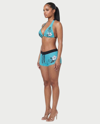 Conjunto de top y pantalón corto de punto de crochet a rayas BELLE
