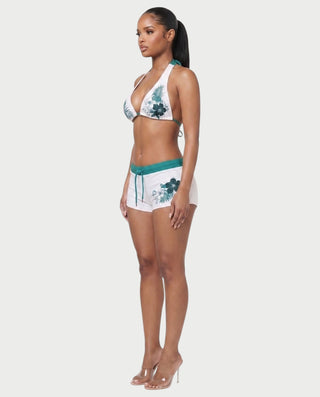 Conjunto de top y pantalón corto de punto de crochet a rayas BELLE