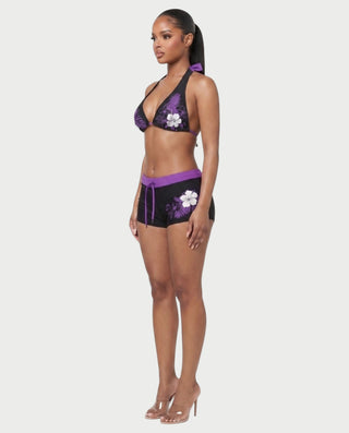 Conjunto de top y pantalón corto de punto de crochet a rayas BELLE