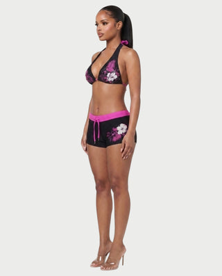 Conjunto de top y pantalón corto de punto de crochet a rayas BELLE