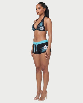 Conjunto de top y pantalón corto de punto de crochet a rayas BELLE