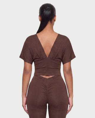 SALEN Plunge Flutter Sleeve Top & Capri Leggings Set