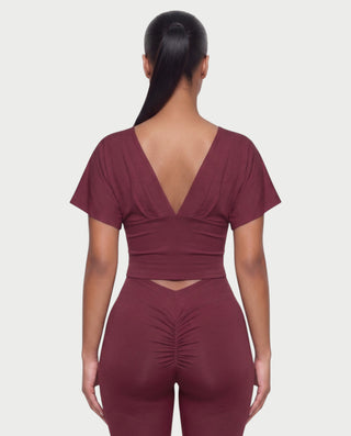 SALEN Plunge Flutter Sleeve Top & Capri Leggings Set
