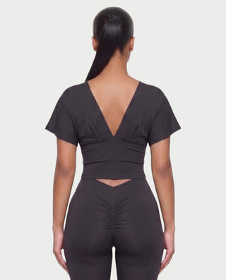 SALEN Plunge Flutter Sleeve Top & Capri Leggings Set