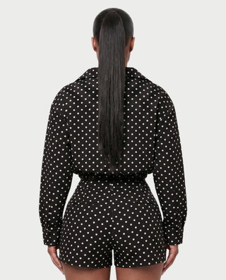 MARZELLE Polka Dot Zip-Up Cropped Jacket & Shorts Set