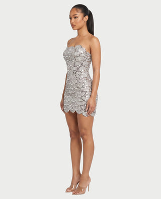 ADELISA Scalloped Sequin Strapless Bodycon Mini Dress