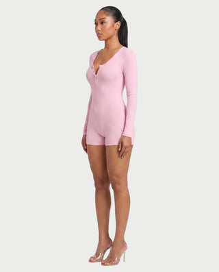 YELENA Scoop Neck Long Sleeve Ribbed Romper