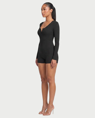 YELENA Scoop Neck Long Sleeve Ribbed Romper