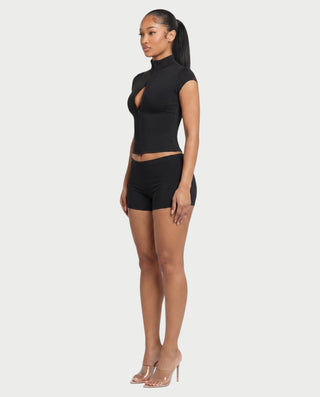 AYESHA Mock Neck Hook-Front Top & Mini Shorts Set