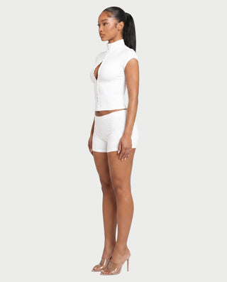 AYESHA Mock Neck Hook-Front Top & Mini Shorts Set