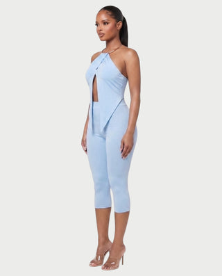 ALORNA Metal Ring Halter Top & Capri Pants Set