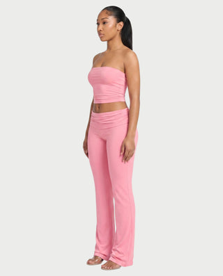 SHERYA Strapless Tube Top & Foldover Flare Pants Set