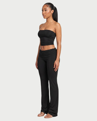 SHERYA Strapless Tube Top & Foldover Flare Pants Set