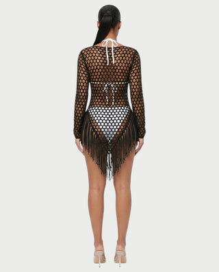 RESSA Open-Knit Tassel Swim Cover-Up Dress