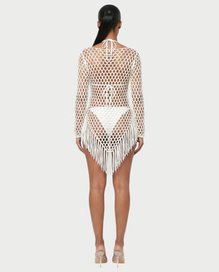 RESSA Open-Knit Tassel Swim Cover-Up Dress