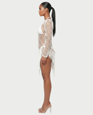 RESSA Open-Knit Tassel Swim Cover-Up Dress