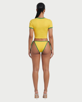 SOMMY Brazil Graphic Ringer Crop Top & Tie-Side Bikini Set