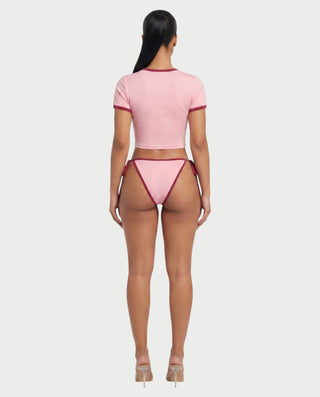 SOMMY Brazil Graphic Ringer Crop Top & Tie-Side Bikini Set