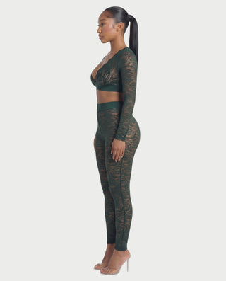 KAMARIA Lace Plunge Neckline Top & Tights Set