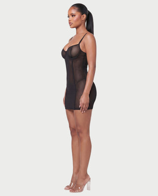CAROLINA Sheer Mesh Low Cut Cami Mini Dress