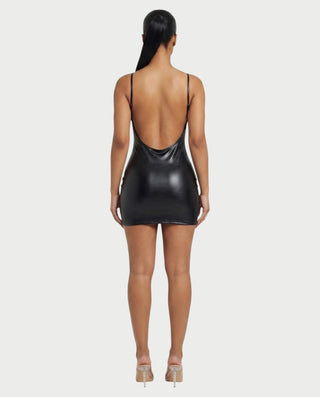 JANE Backless Faux Leather Mini Dress