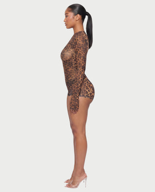 TIRZA Mesh Leopard Print Playsuit