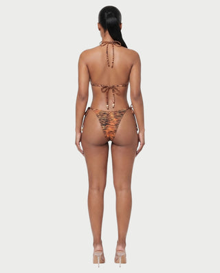 MIRAYA Tiger Print Beaded Triangle Tie-Side Bikini Set