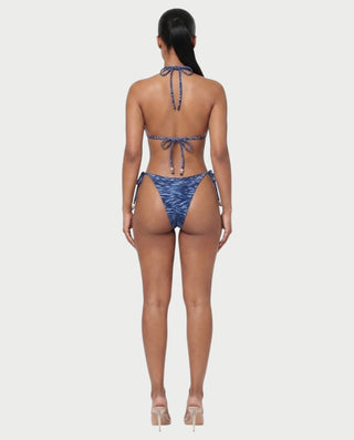 MIRAYA Tiger Print Beaded Triangle Tie-Side Bikini Set