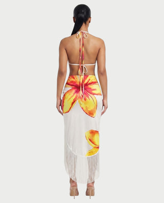 ZAREVA Tropical Floral Tassel Backless Maxi Dress