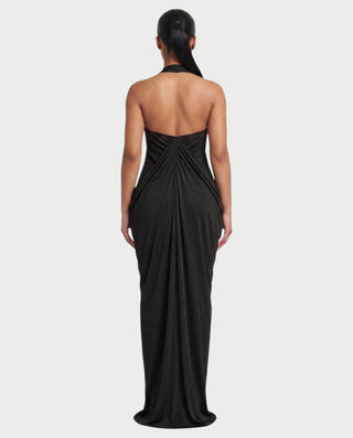 PALMORA Pleated Halter Backless Maxi Dress