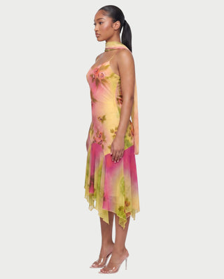 LUNETTE Floral Print Scarf & Asymmetric Midi Dress
