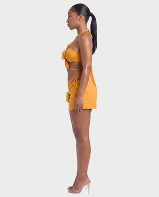 MARISOL Three-Piece Floral Appliqué Bikini Skirt Set