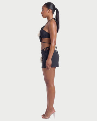 MARISOL Three-Piece Floral Appliqué Bikini Skirt Set