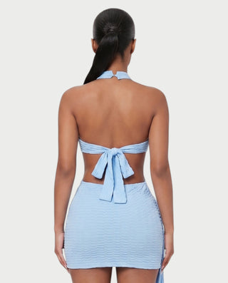 NOVALIE Starfish Cutout Ruched Halter Mini Dress