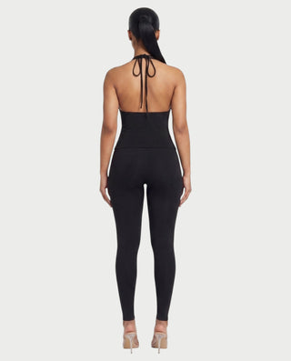 APHELIA Studded Plunge Halter Open-Back Top