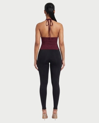 APHELIA Studded Plunge Halter Open-Back Top