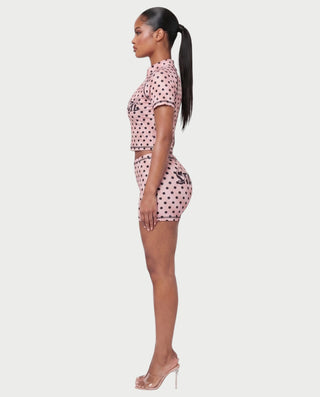 STARLYN Polka Dot Zip-Up Top & Shorts Set