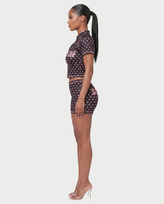 STARLYN Polka Dot Zip-Up Top & Shorts Set