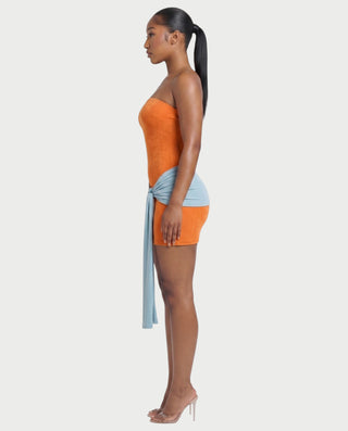 SOLENZA Strapless Sarong Tie Mini Dress