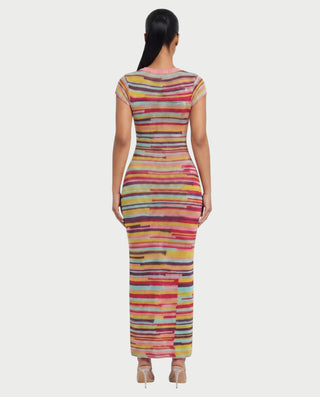 ELLEN Rainbow Stripe Knit Bodycon Maxi Cover-Up