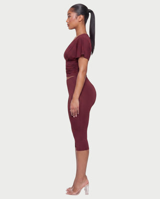 SALEN Plunge Flutter Sleeve Top & Capri Leggings Set