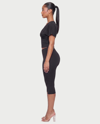 SALEN Plunge Flutter Sleeve Top & Capri Leggings Set