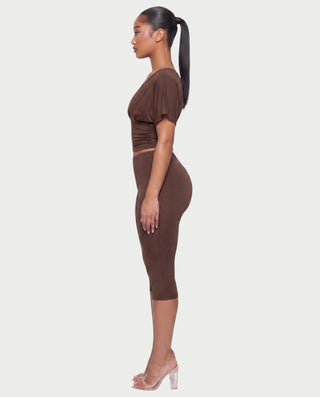 SALEN Plunge Flutter Sleeve Top & Capri Leggings Set